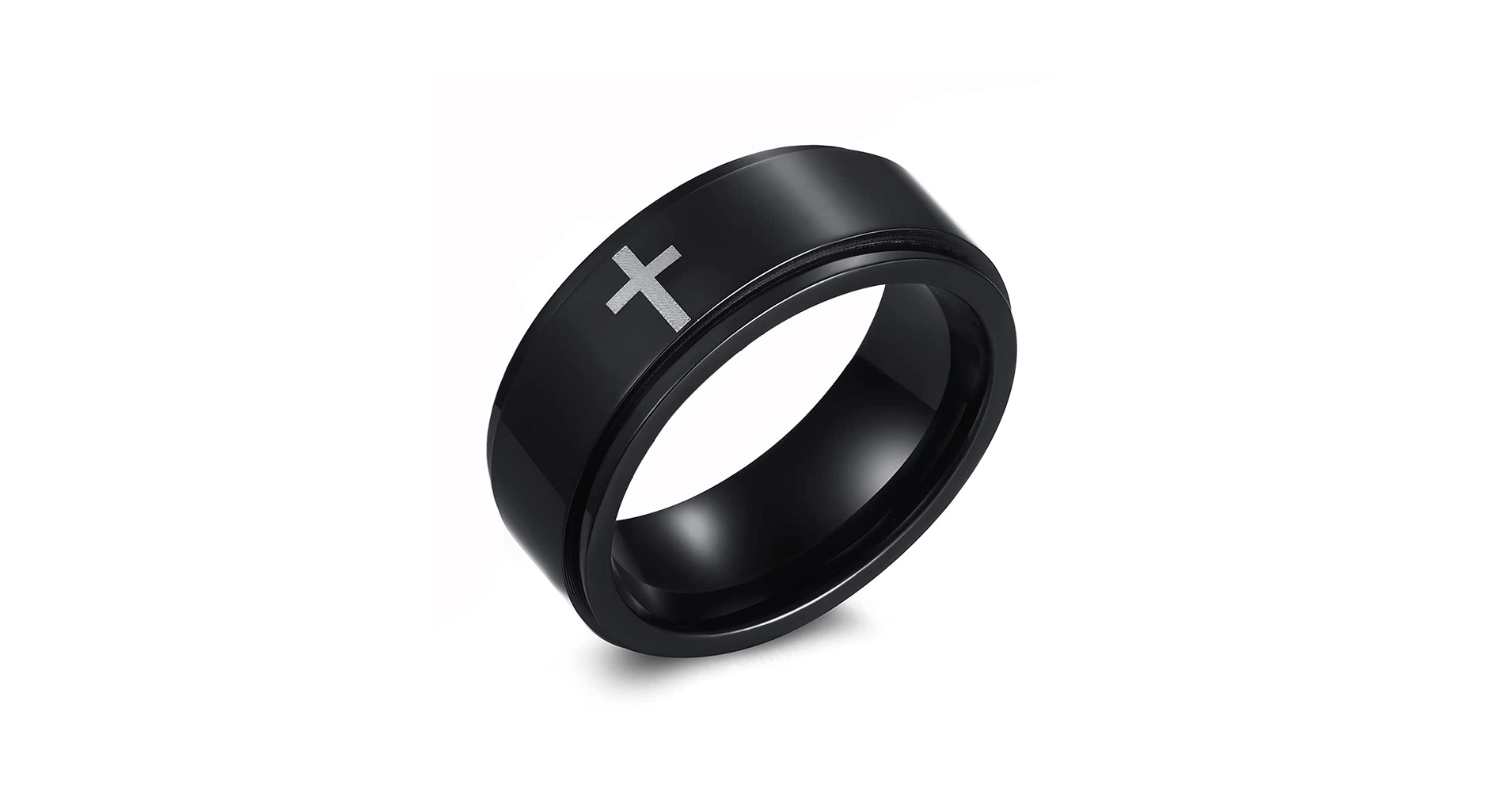 Spinner Cross Rings for Men, Silver/Black Anxiety Fidget